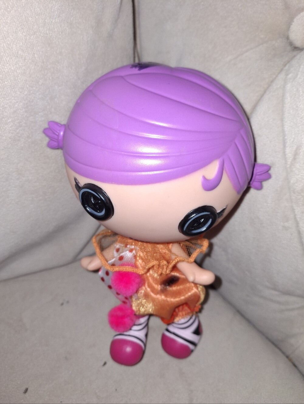 Lalaloopsy 5 In Has Black Marker Purple-Haired Button-Eye Doll with Orange Dress